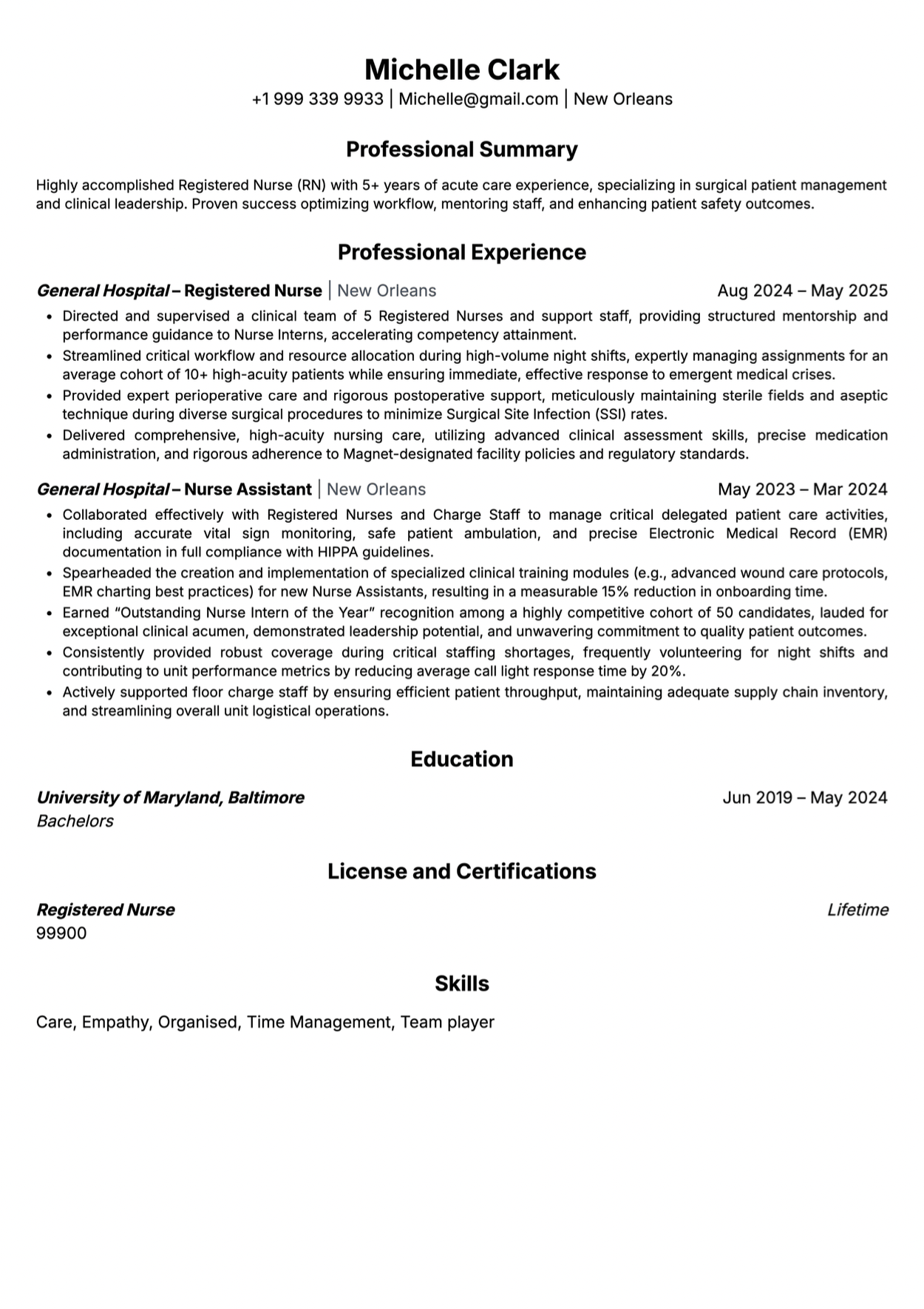 ATS Optimized Nurse Resume Template